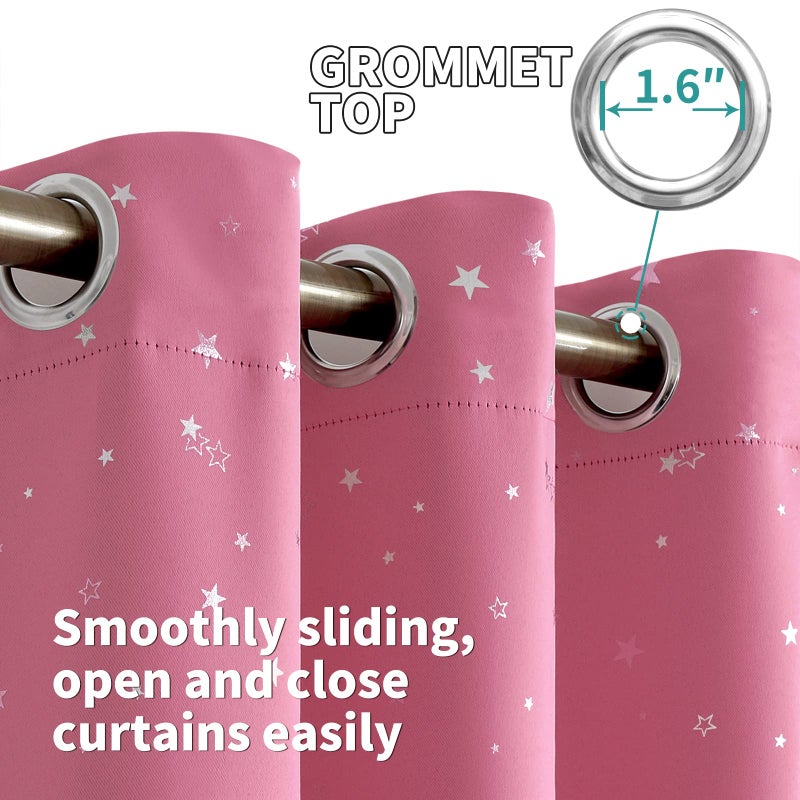 BGment Pink Star Blackout Curtains for Kid's Bedroom - Grommet Thermal Insulated Room Darkening Printed Curtains for Girl Room, Set of 2 Panels, 42 x 72 Inch - Image 4